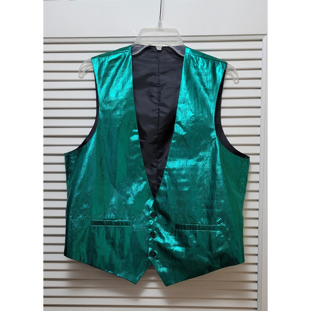 Mens Metallic Emerald Green Formal Waistcoat Vest Shiny Party Holiday Costume L